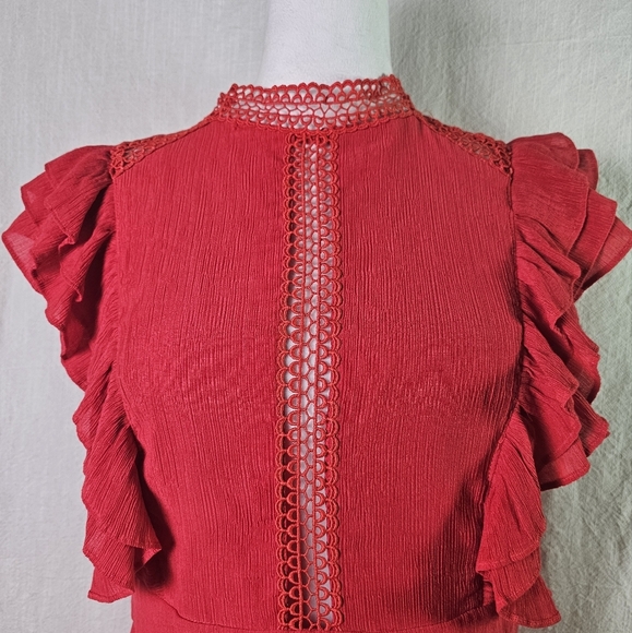 Hello Molly Red Ruffle Dress SZ 8 Layered Midi Romantic - Picture 2 of 15